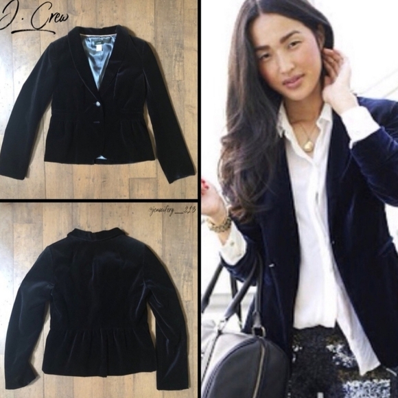 J. CREW Eden blue velvet peplum waist blazer jacket - Picture 1 of 11